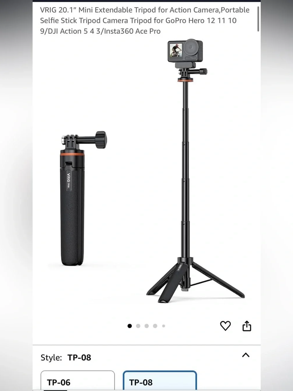 Vlog Tripod Selfie Stick with Tripod Stand - Black